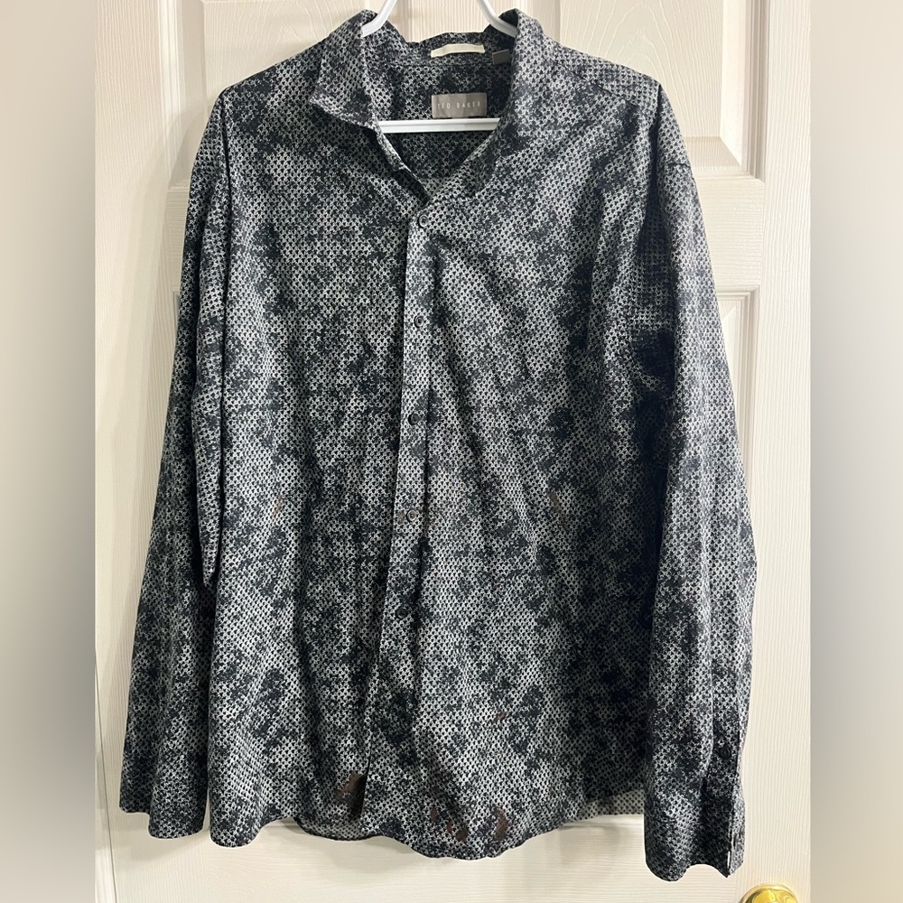 TED BAKER black and grey patterned dress shirt size XXL